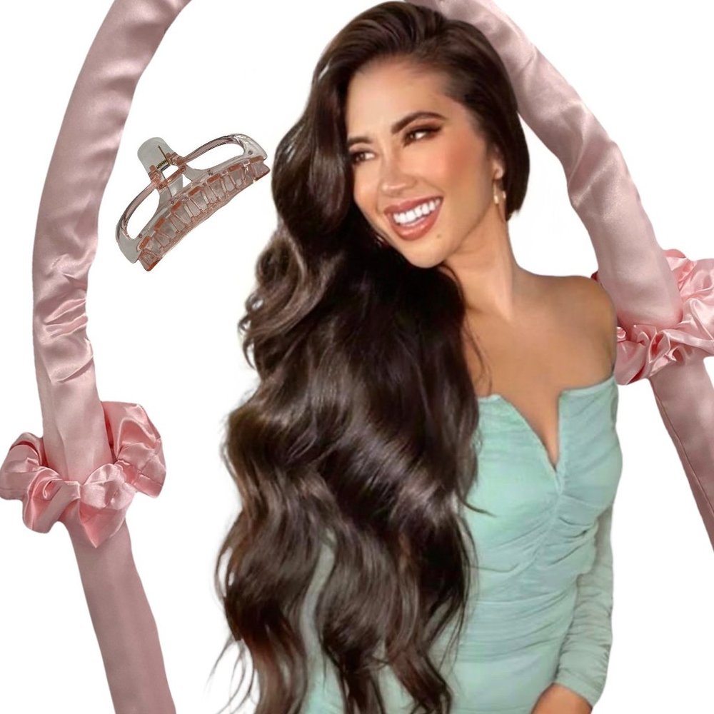 HEATLESS SATIN HAIR CURLING ROD ROLLER TOOL DUST BAG CLAW CLIP SCRUNCHIES